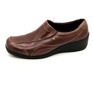 Eurostep Womens‎ Loafer Emma Brown Leather Wedge Heel Slip On Elastic Insets 9.5